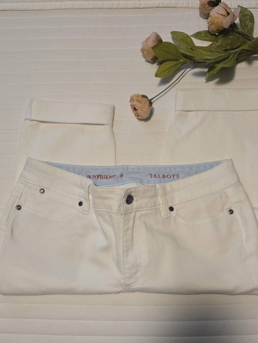 Talbots Women's White Boyfriend Jeans - Relaxed Straight Leg
